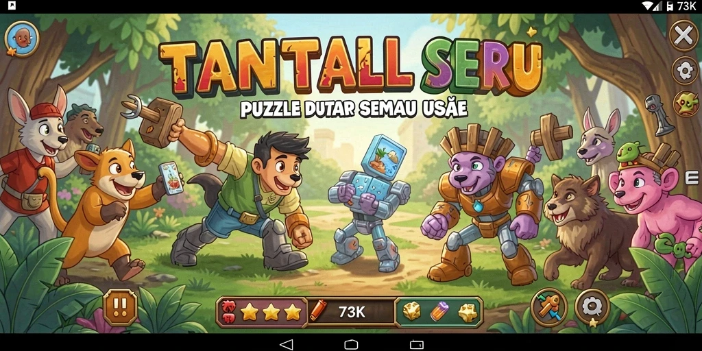 Screenshot 73K menampilkan gameplay puzzle yang menantang dan menarik.