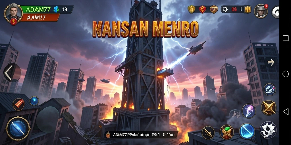 Menampilkan gameplay menegangkan dalam ADAM77 Tower Defense.