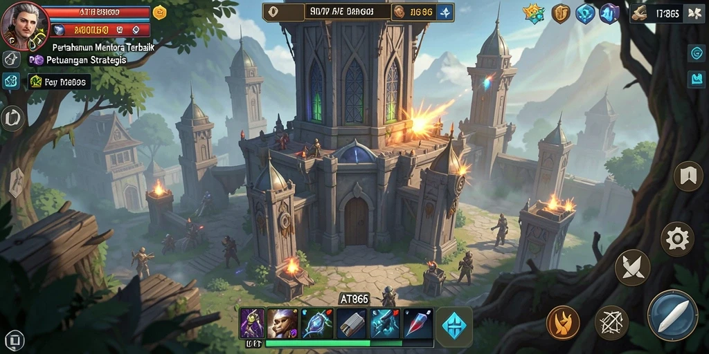 Tangkapan layar gameplay AT866 menampilkan aksi pertahanan menara yang mendebarkan.