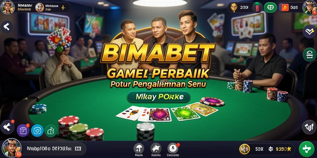 Tampilan gameplay poker yang mengasyikkan dan interaktif di BIMABET.