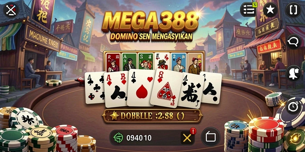 Screenshot MEGA388 menampilkan gameplay domino yang menarik dan interaktif.