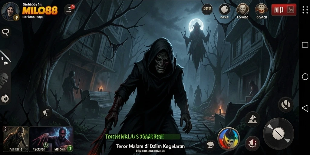 Tampilan gameplay menegangkan dari MILO88 dalam suasana horror.