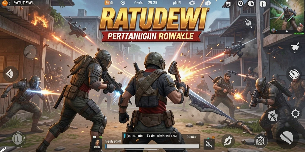 Screenshot gameplay intens dari RATUDEWI di arena Battle Royale.