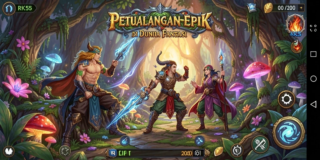 Tangkapan layar gameplay menampilkan pertarungan epik dalam dunia fantasi.