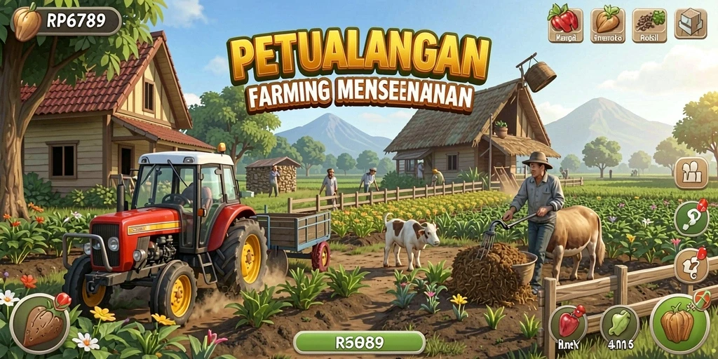Screenshot gameplay RP6789 menampilkan ladang yang subur dan berwarna-warni.