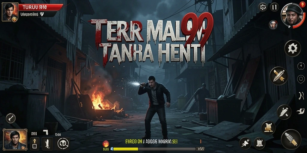 Tangkapan layar menunjukkan momen menakutkan dalam TURU99 dengan suasana misterius.